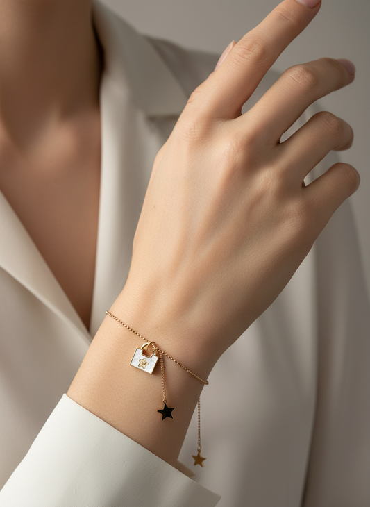 Rose Gold Star and Lock Dangle Bracelet