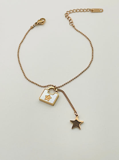 Rose Gold Star and Lock Dangle Bracelet