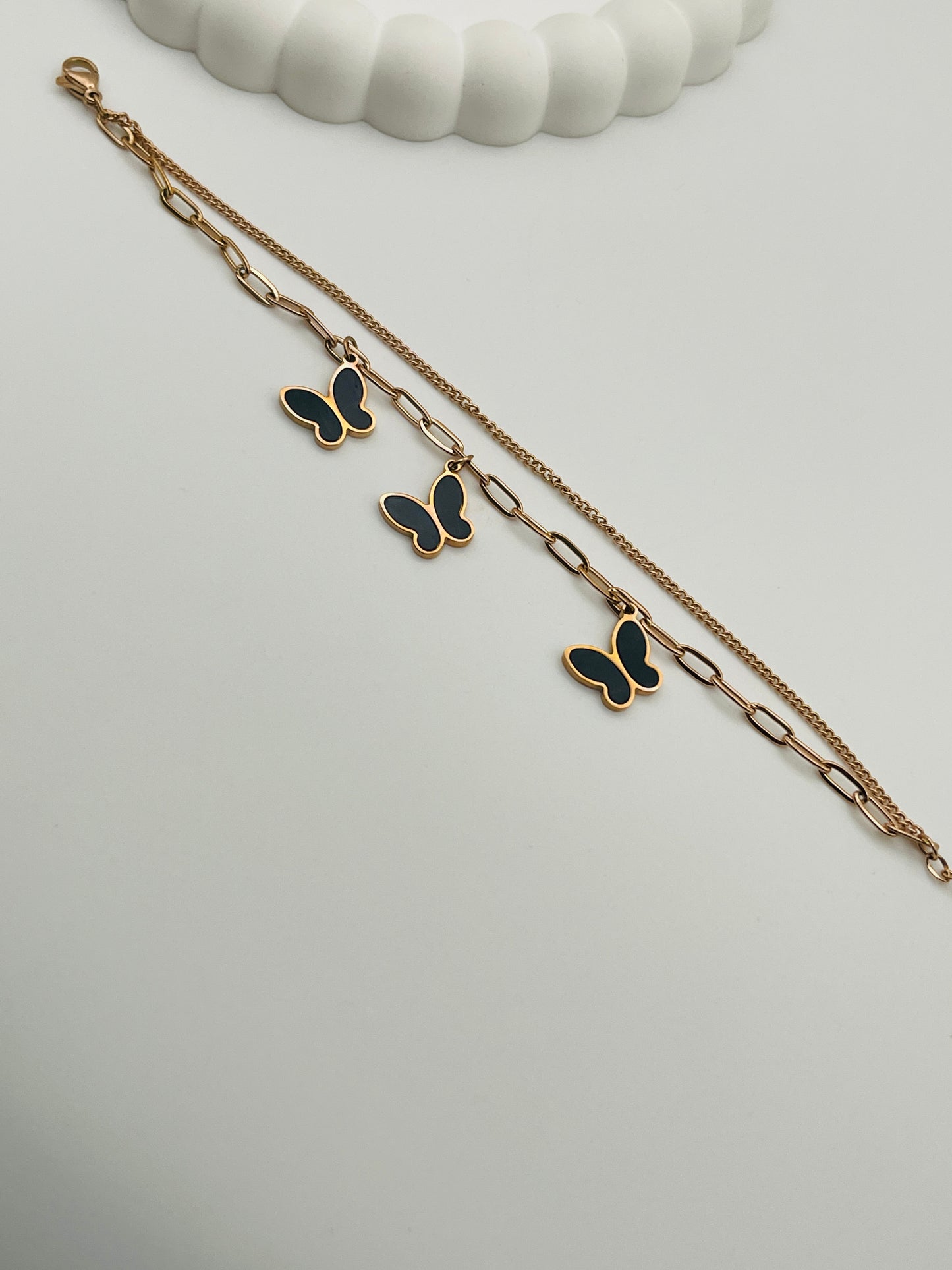 🦋 Rose Gold Butterfly Charm Layered Bracelet