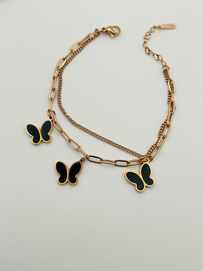 🦋 Rose Gold Butterfly Charm Layered Bracelet