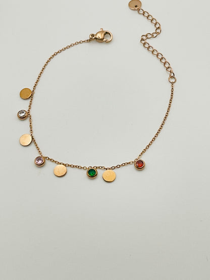 Rose Gold Multi-Stone Disc Dangle Bracelet