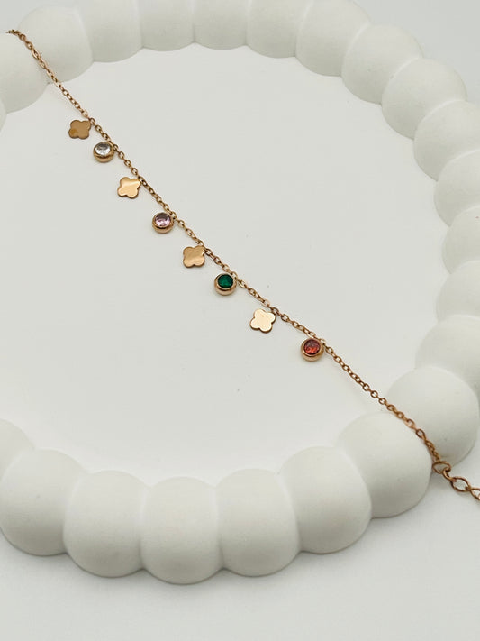 Rose Gold Multi-Stone Clover Discs Bracelet