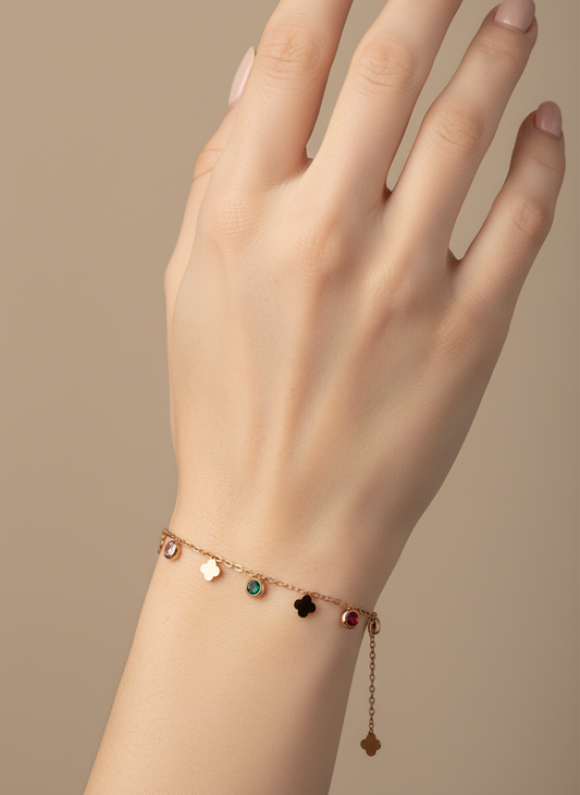 Rose Gold Multi-Stone Clover Discs Bracelet