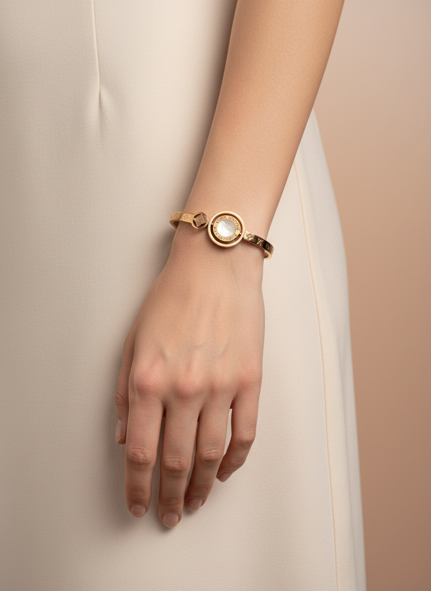 Reversible Monogram Black/MOP Rose Gold Bangle