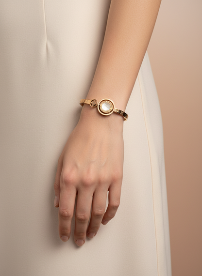 Reversible Monogram Black/MOP Rose Gold Bangle