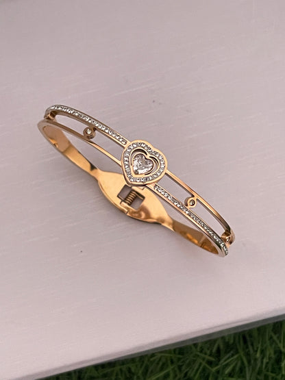 Rose Gold Double-Band Heart Bangle