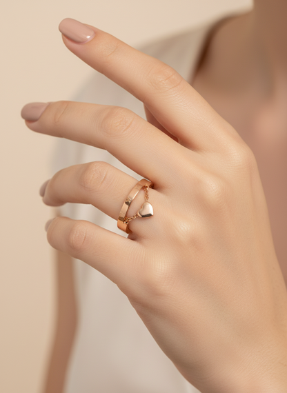 Rose Gold Floating Heart Roman Numeral Ring