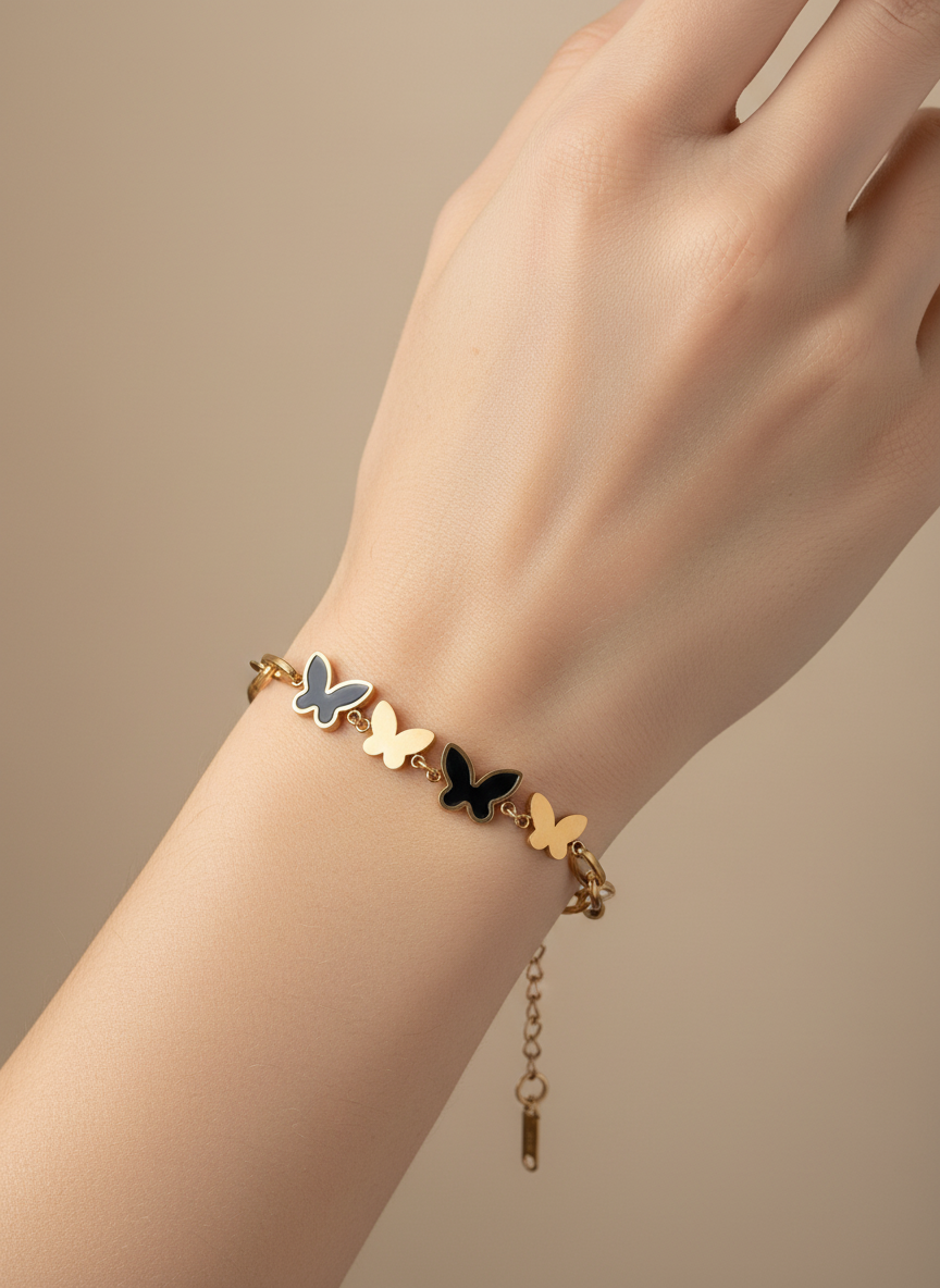 Rose Gold & Black Butterfly Link Bracelet
