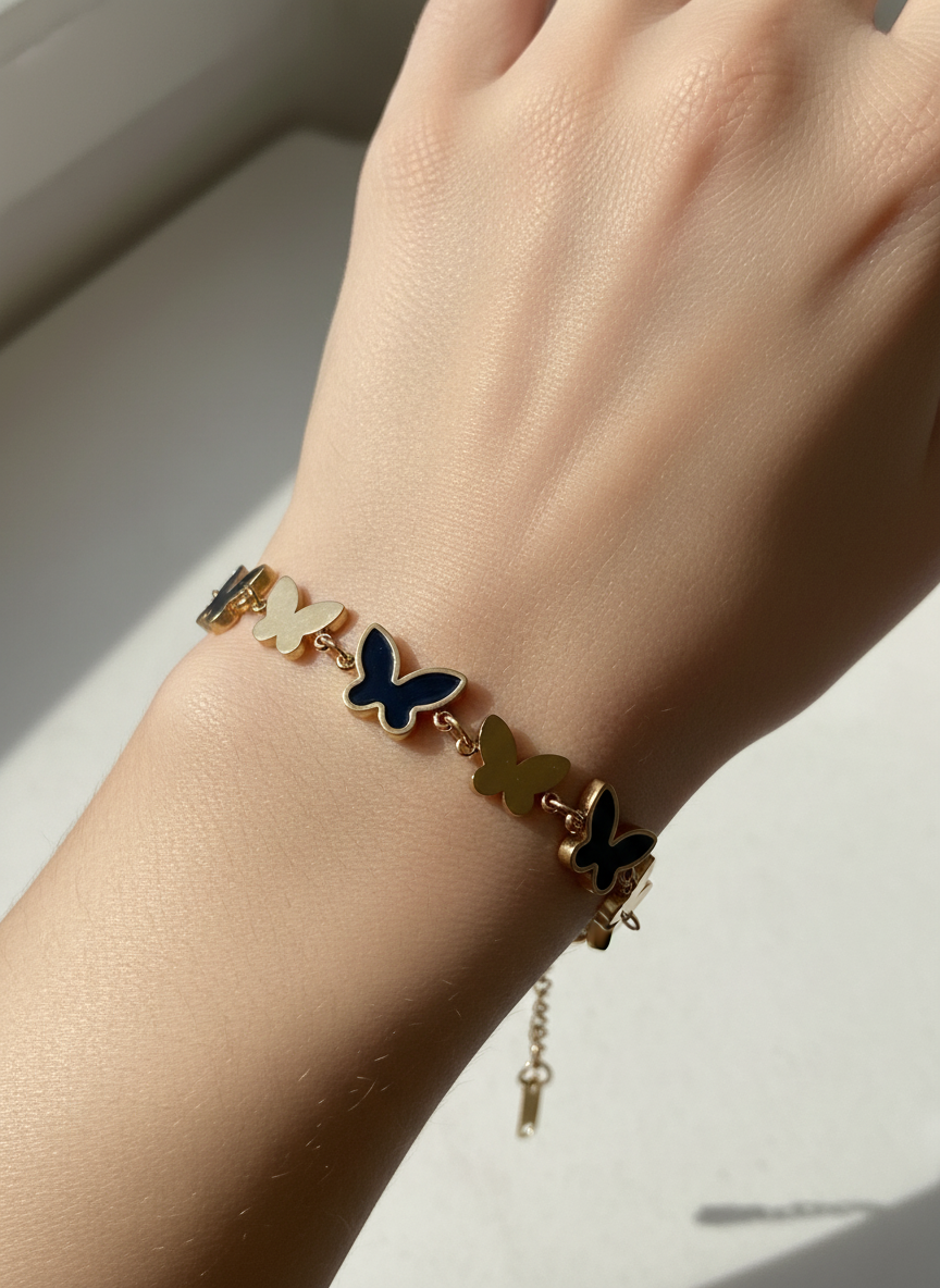 Rose Gold & Black Butterfly Link Bracelet