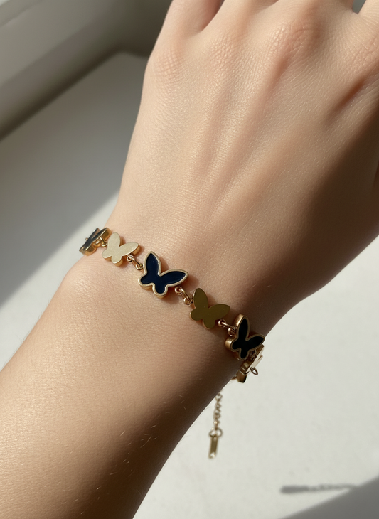 Rose Gold & Black Butterfly Link Bracelet