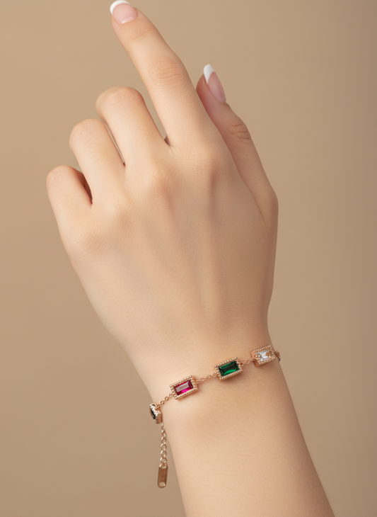 Rose Gold Vivid Rectangular Stone Bracelet