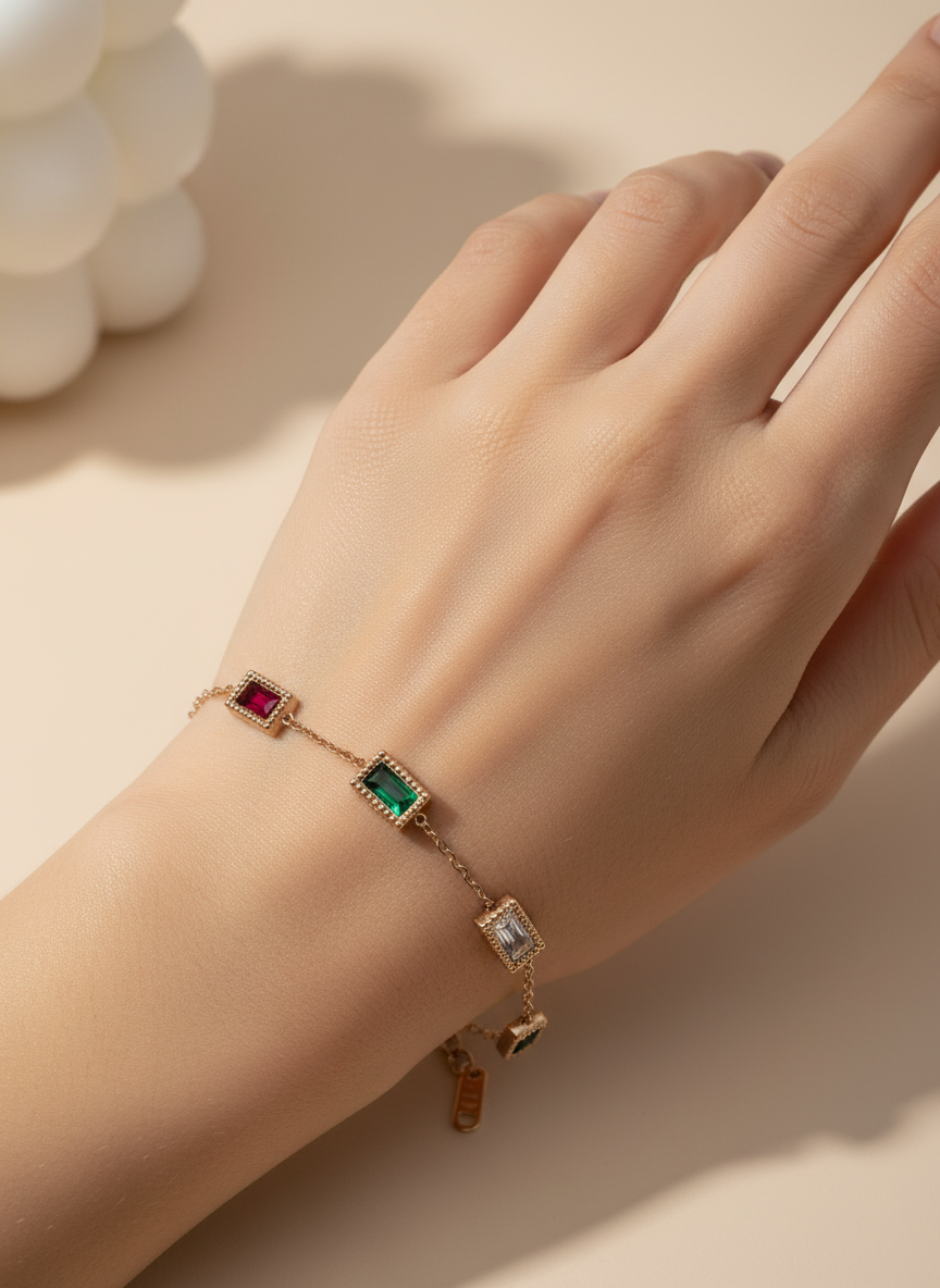 Rose Gold Vivid Rectangular Stone Bracelet