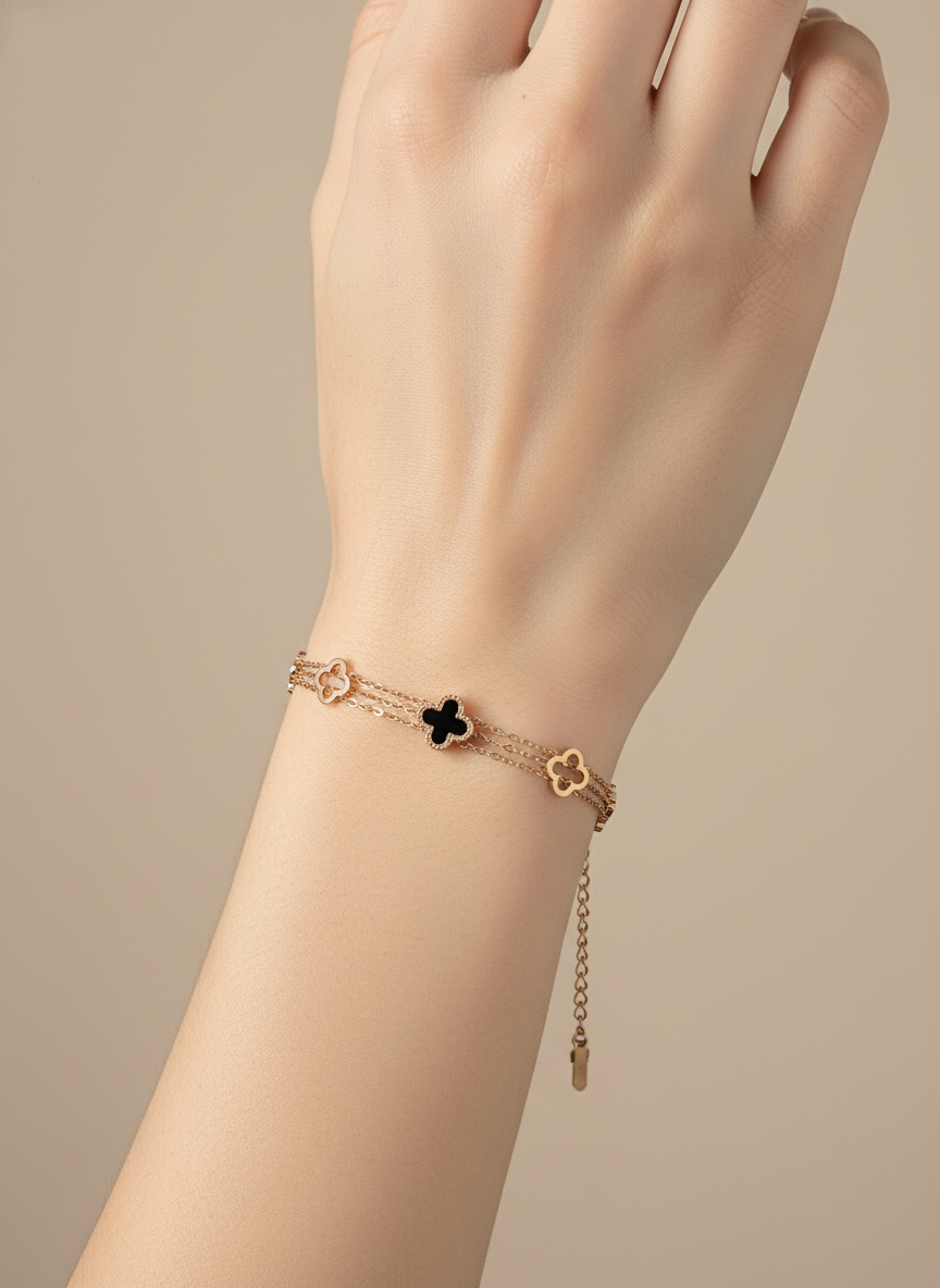 Rose Gold Midnight Clover Trio Bracelet