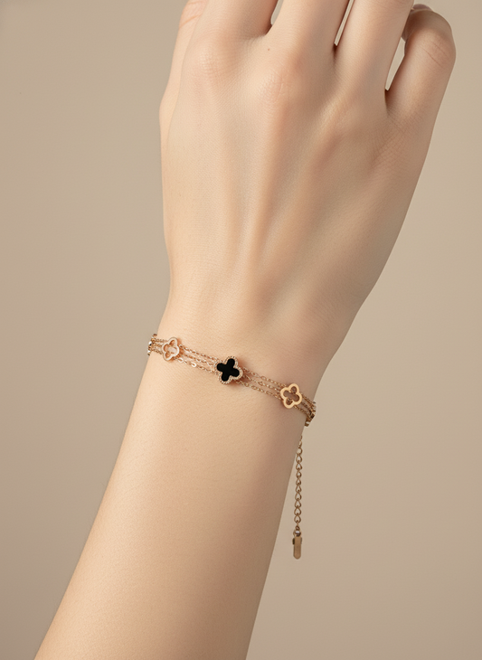 Rose Gold Midnight Clover Trio Bracelet