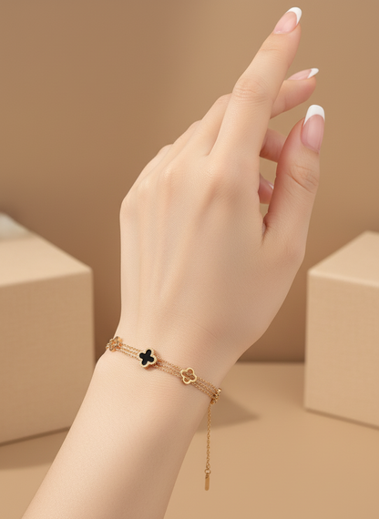 Rose Gold Midnight Clover Trio Bracelet