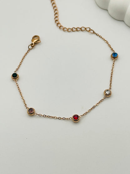 Rose Gold Minimalist Multi-Gem Bracelet
