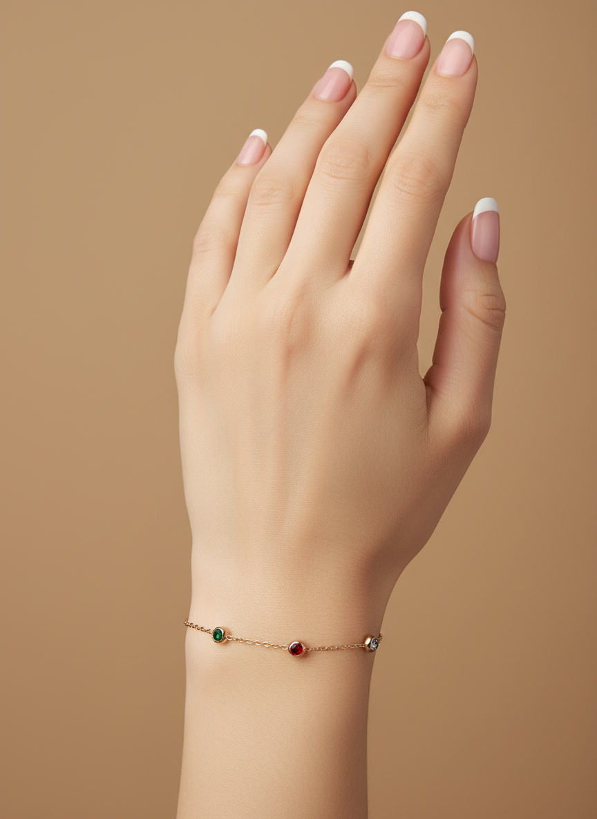 Rose Gold Minimalist Multi-Gem Bracelet