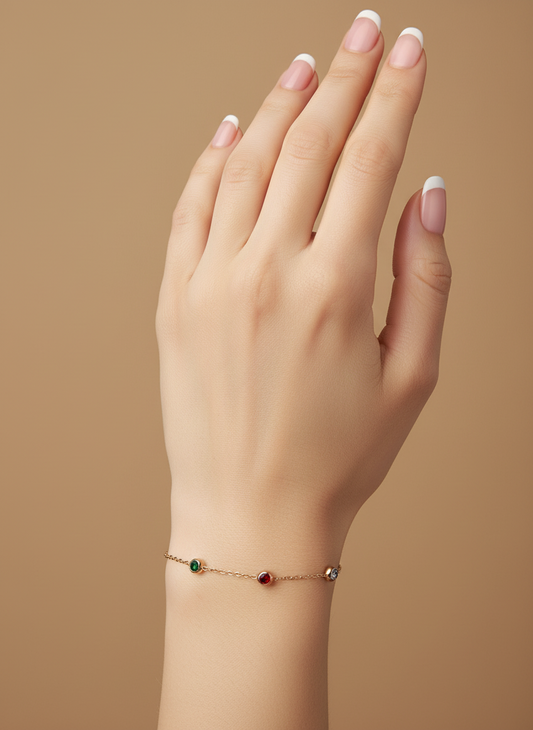 Rose Gold Minimalist Multi-Gem Bracelet