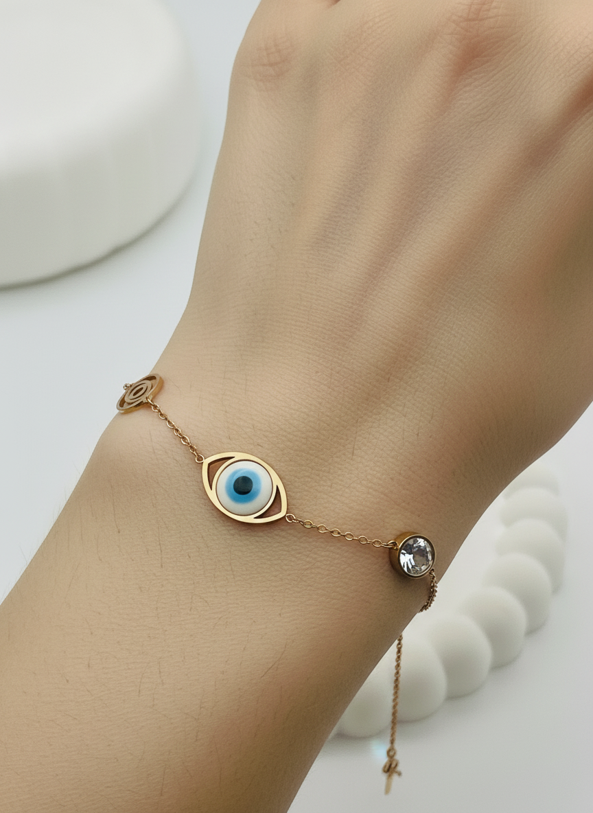 Rose gold Evil Eye & Spiral Trio Bracelet