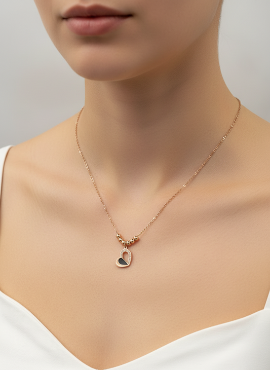 Rose Gold "Midnight Contrast" Heart Necklace