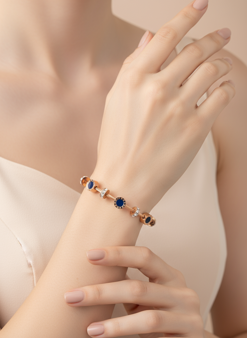 Modern Roman Numeral Cable Wire Bangle- Rose Gold