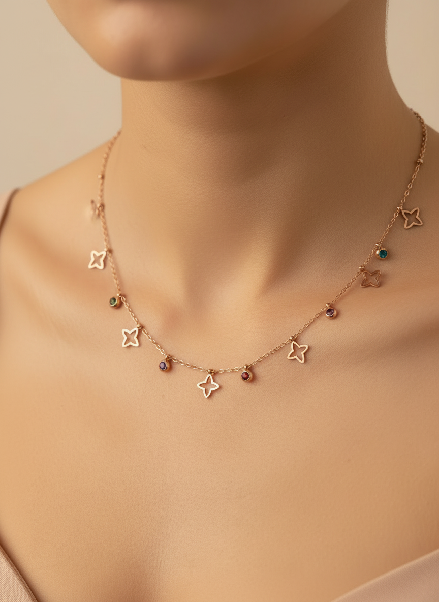 R/G Multi-Color Star Charm Necklace.