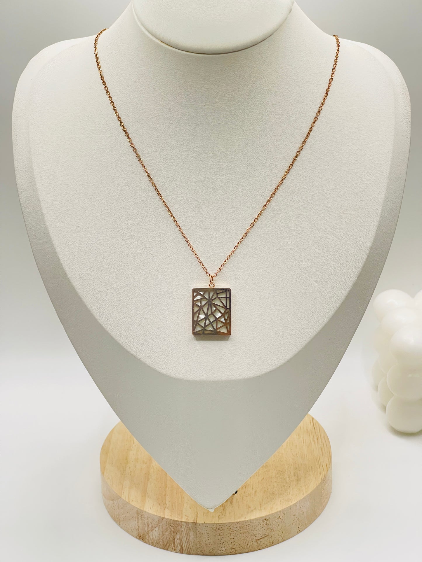Rose Gold Geometric Square Pendant.