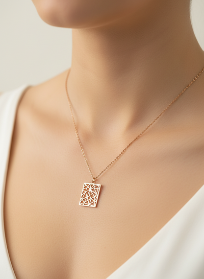 Rose Gold Geometric Square Pendant.