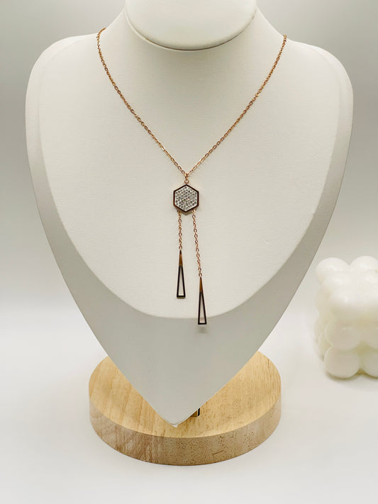 Rose Gold Pave Hexagon Lariat.