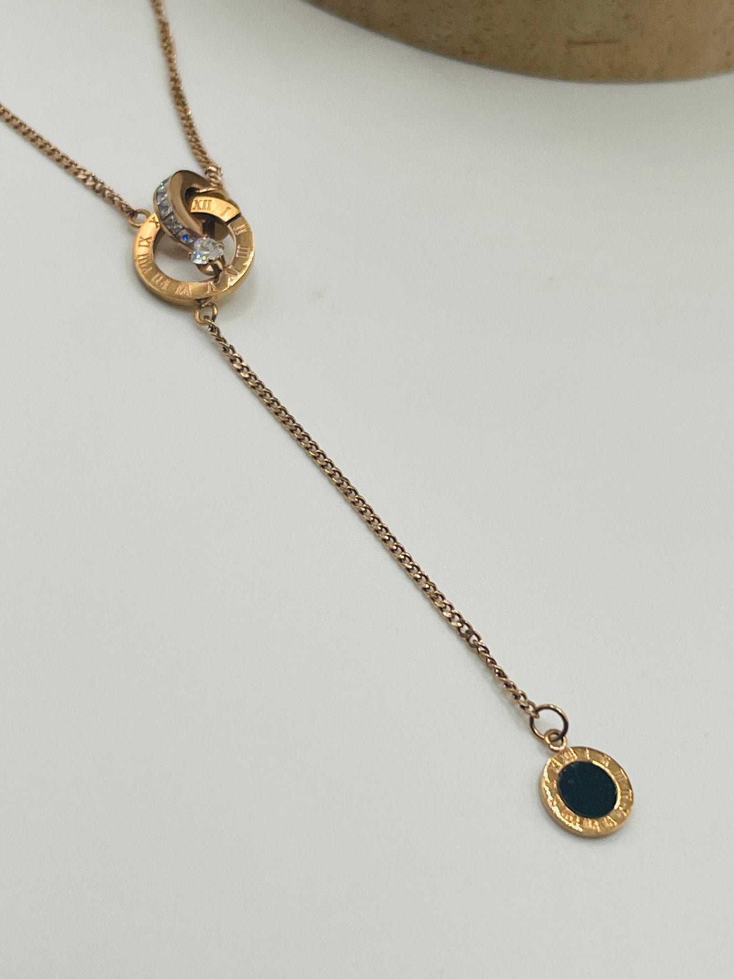 Rose Gold Roman Numeral Y-Lariat