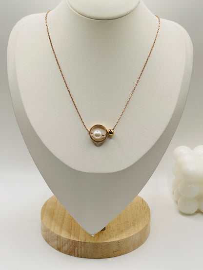 Rose Gold Pearl Orbit Necklace