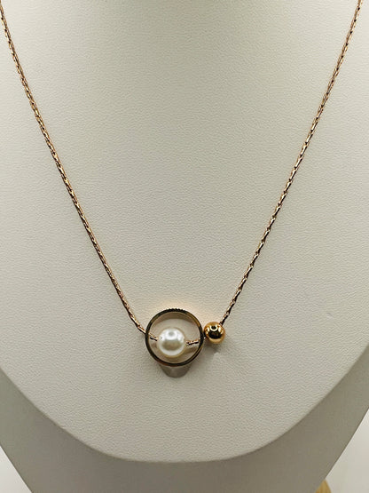 Rose Gold Pearl Orbit Necklace