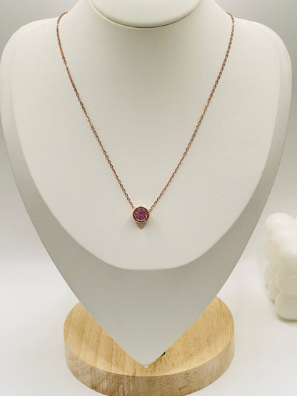 Rose Gold Round Bezel Solitaire Necklace