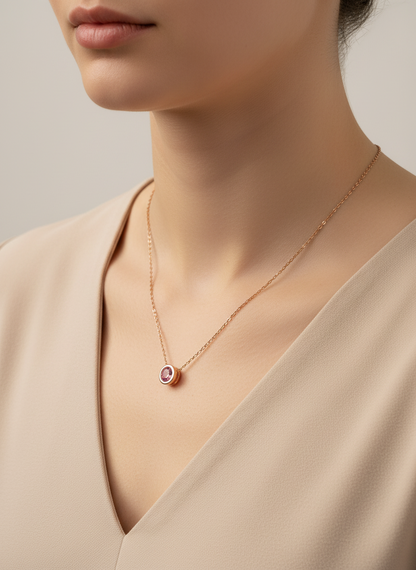 Rose Gold Round Bezel Solitaire Necklace