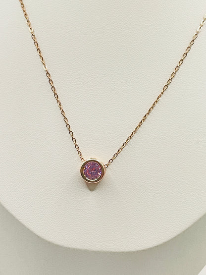 Rose Gold Round Bezel Solitaire Necklace