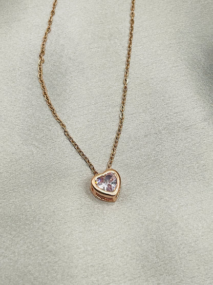 Rose Gold Solitaire Heart Necklace