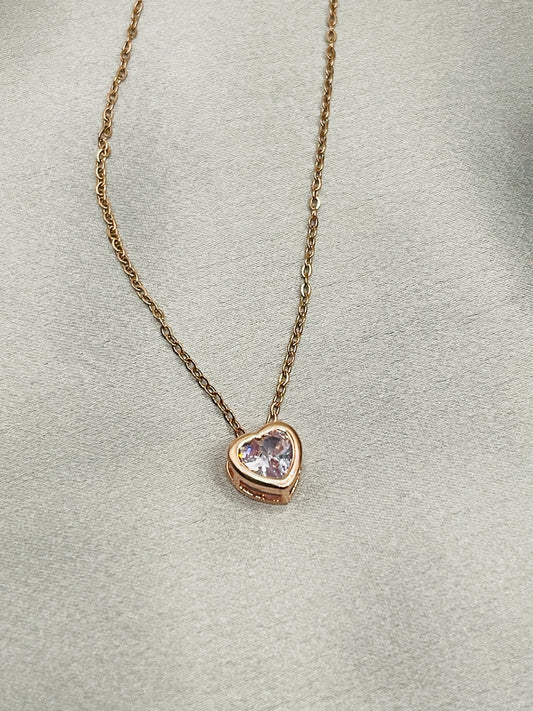 Rose Gold Solitaire Heart Necklace