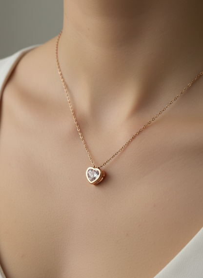Rose Gold Solitaire Heart Necklace