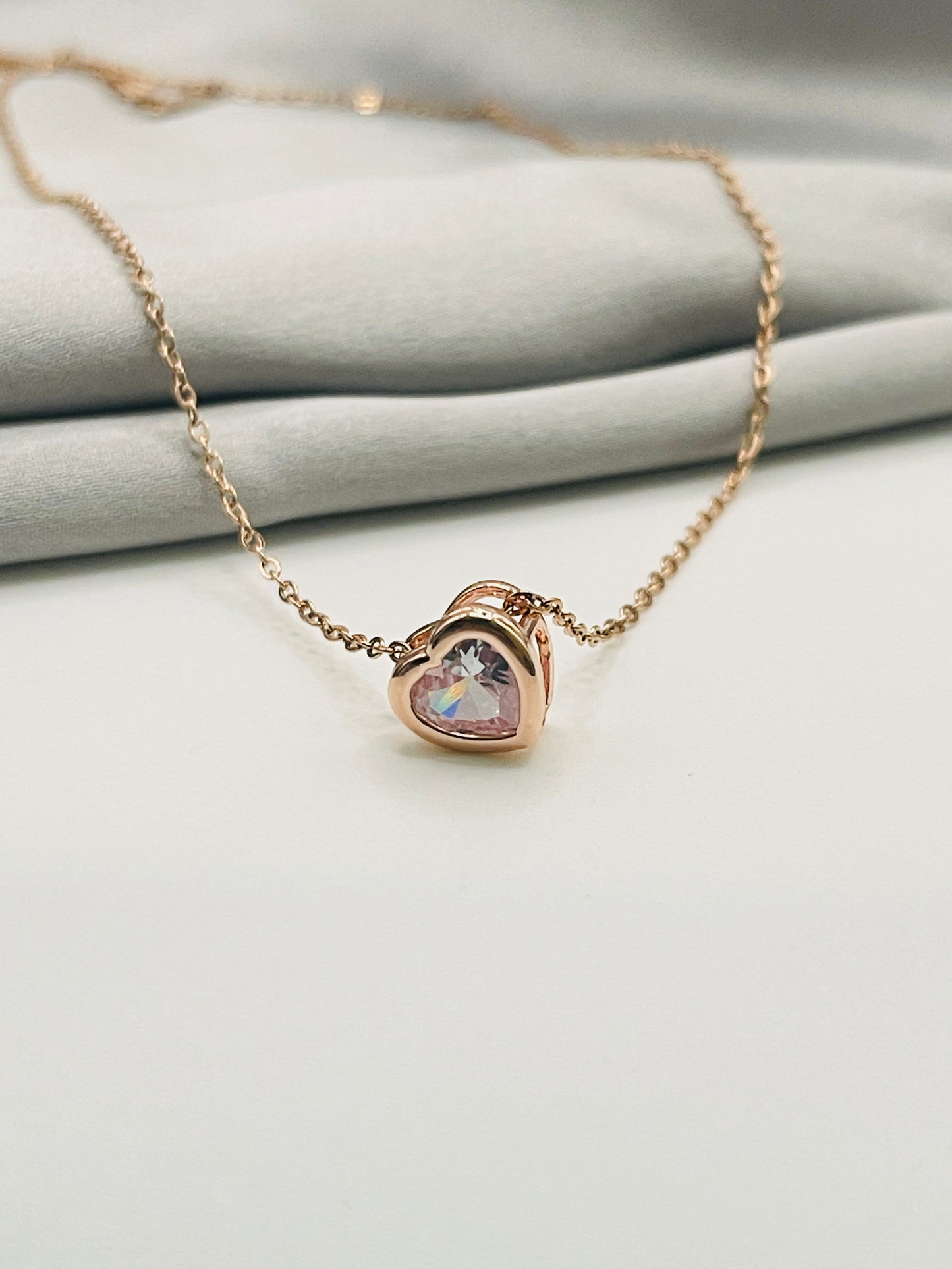 Rose Gold Solitaire Heart Necklace