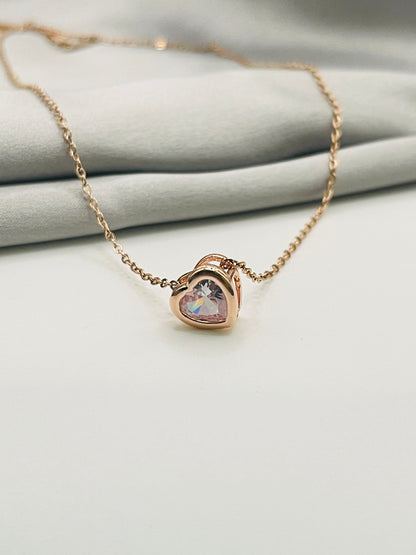 Rose Gold Solitaire Heart Necklace