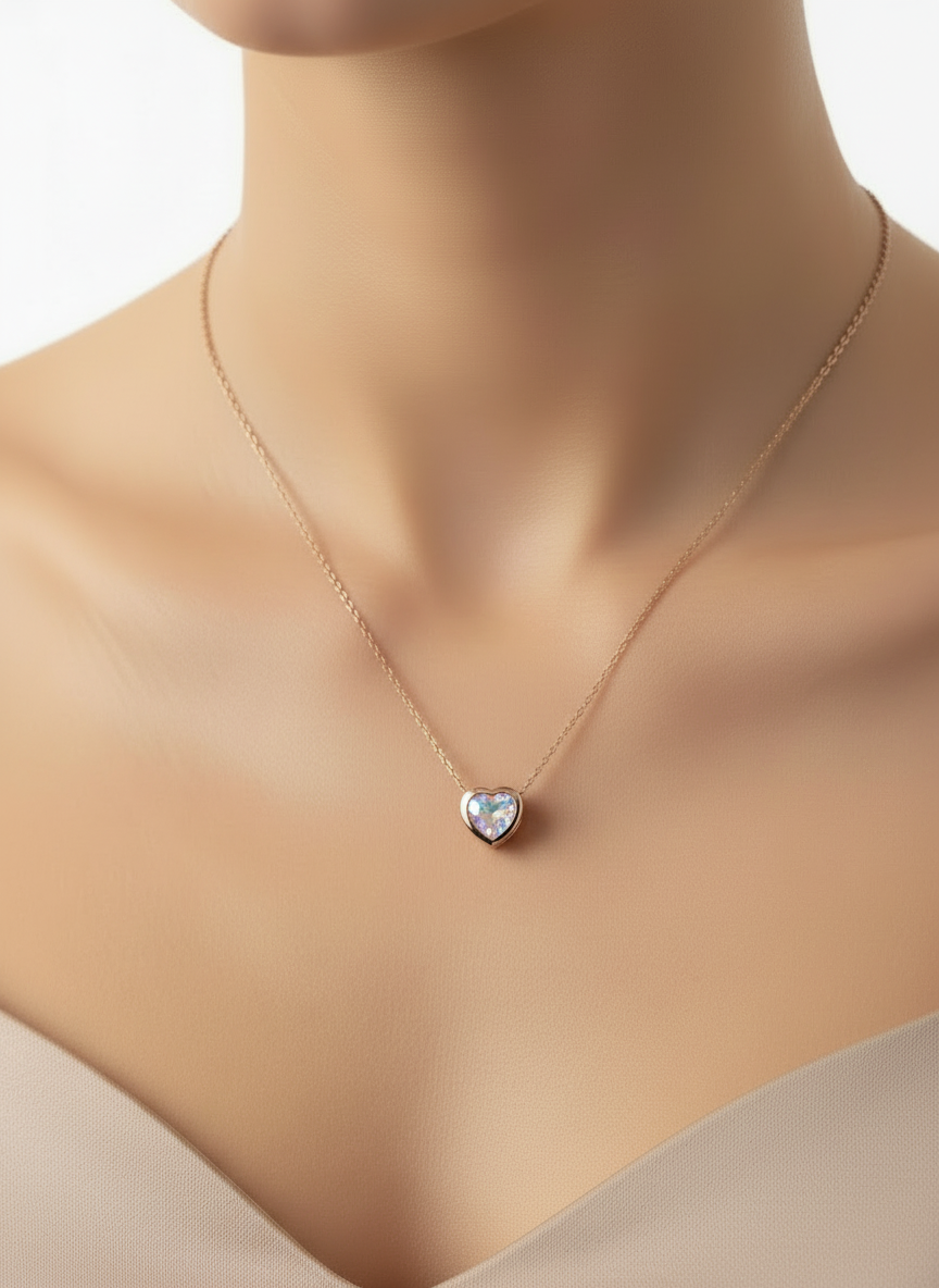 Rose Gold Solitaire Heart Necklace
