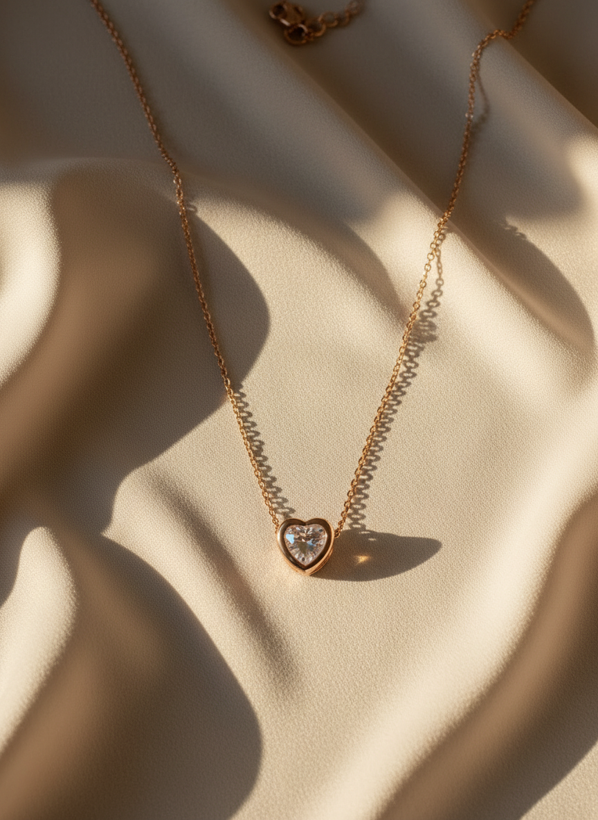 Rose Gold Solitaire Heart Necklace