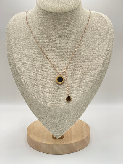 Black Enamel Flower Lariat Necklace
