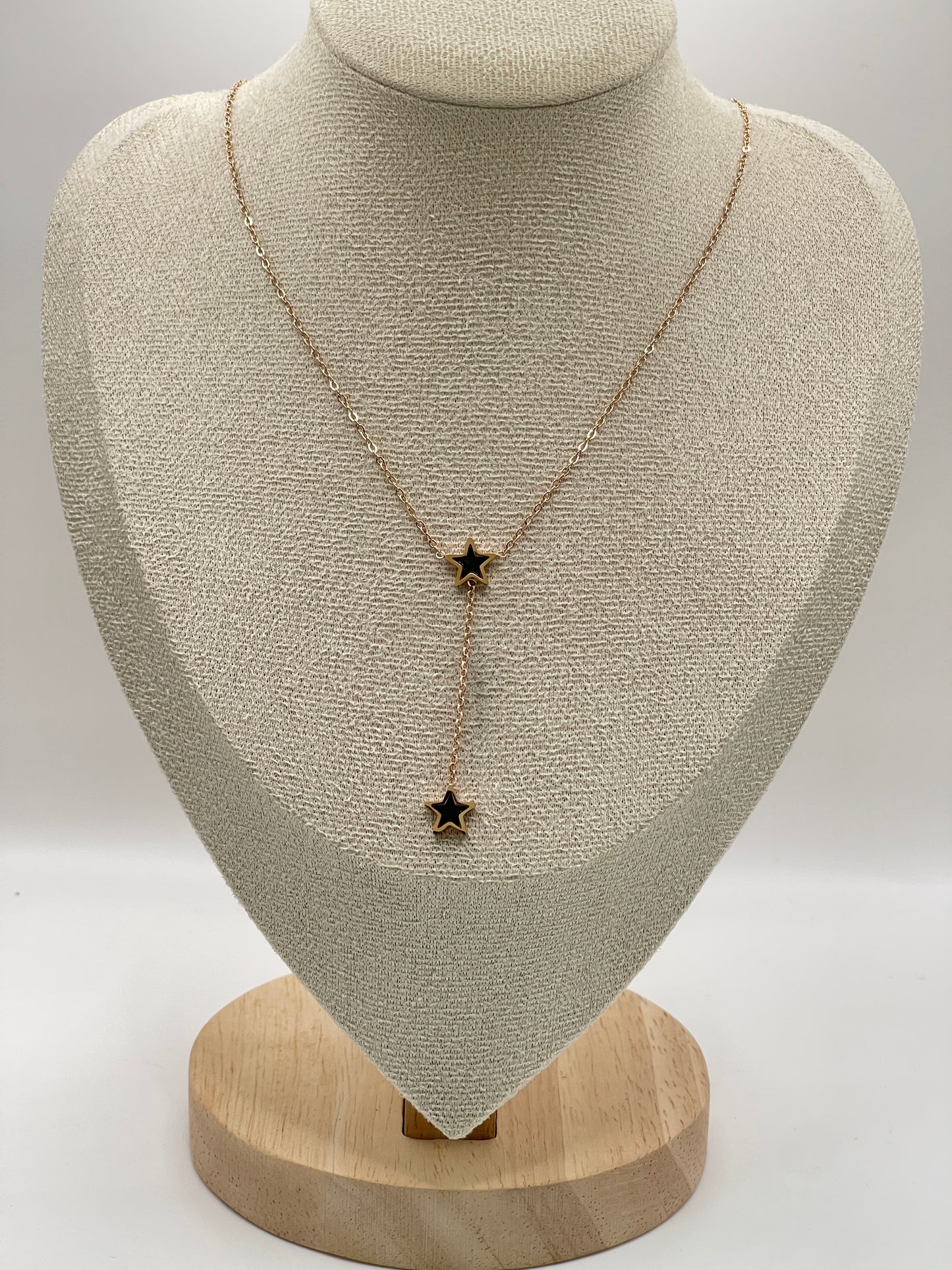 Rose Gold Double Star Lariat Necklace