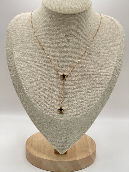 Rose Gold Double Star Lariat Necklace