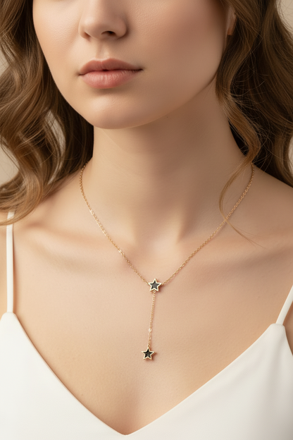 Rose Gold Double Star Lariat Necklace