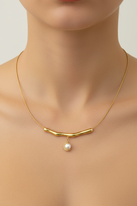Gold plated Pearl Bar Necklace