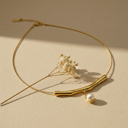 Gold plated Pearl Bar Necklace