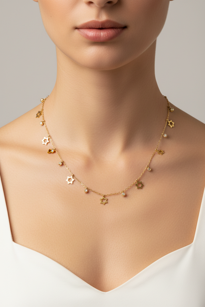 Gold Star Charm & Crystal Necklace