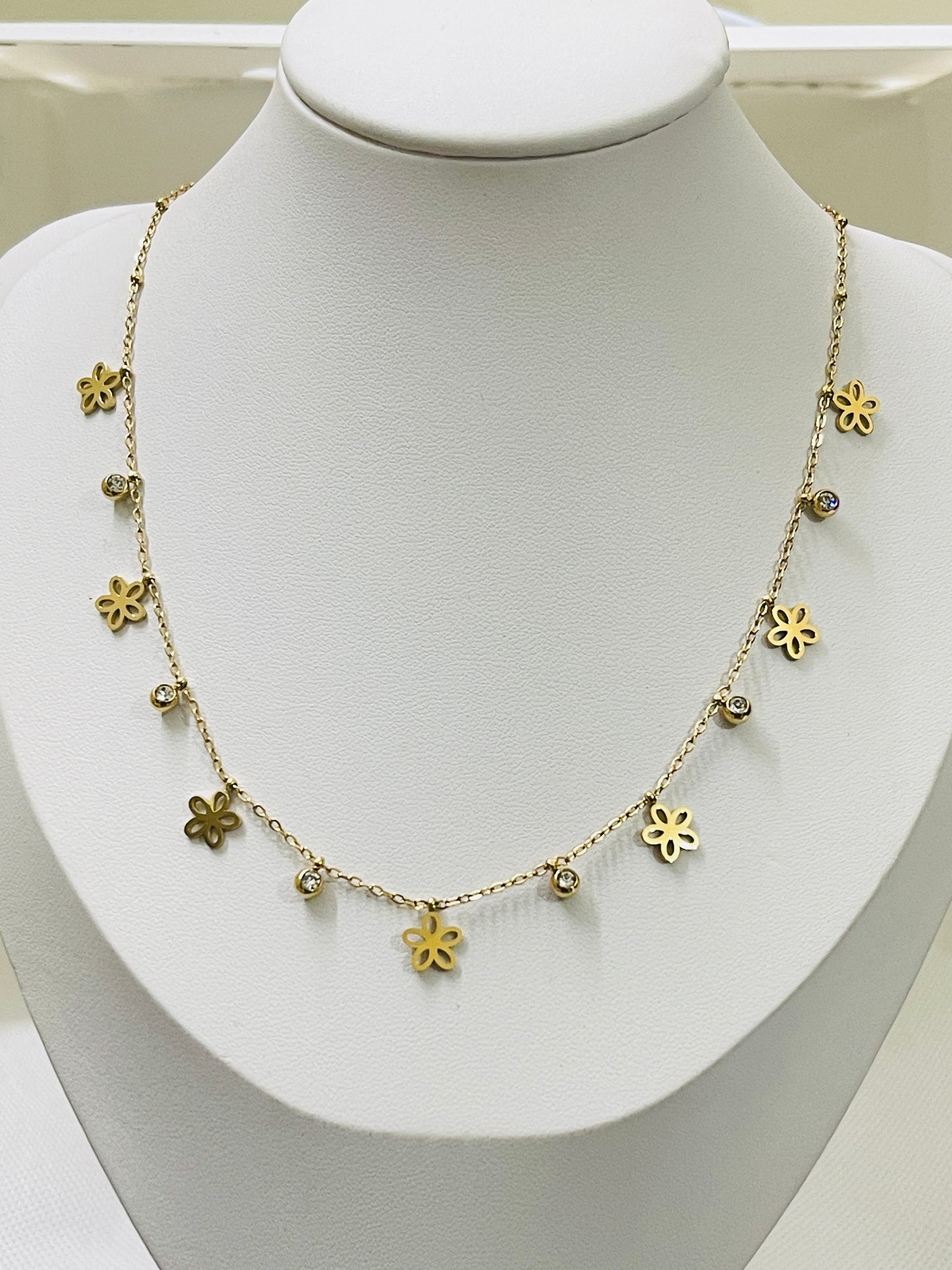 Gold Dainty Floral Charm Necklace 316L SS